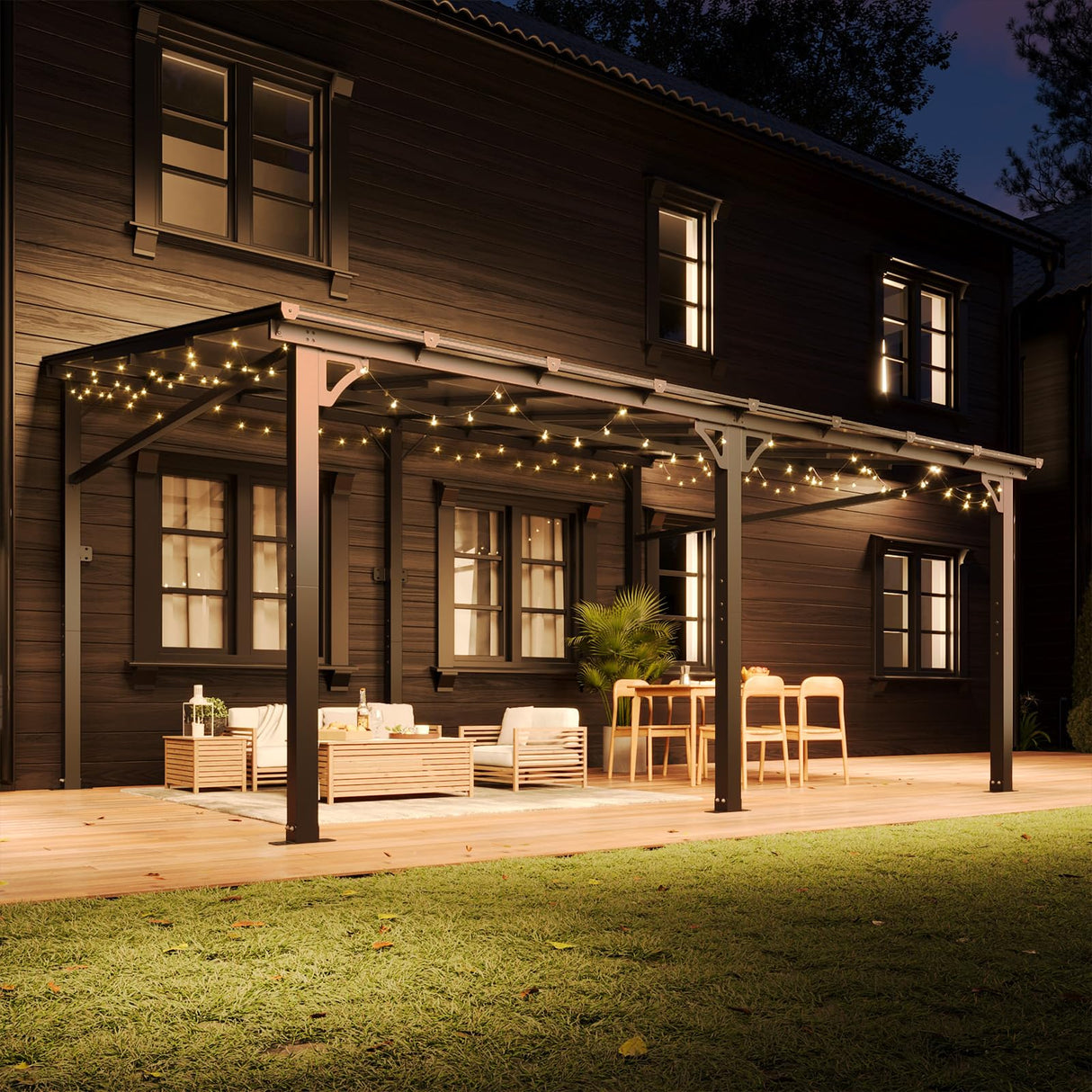 Aoxun 12' x 16' Gazebo for Patio, Wall-Mounted Lean to Gazebo Pergola with Roof, Hard Top Heavy Duty Awnings for Backyard, Decks and More Aoxun