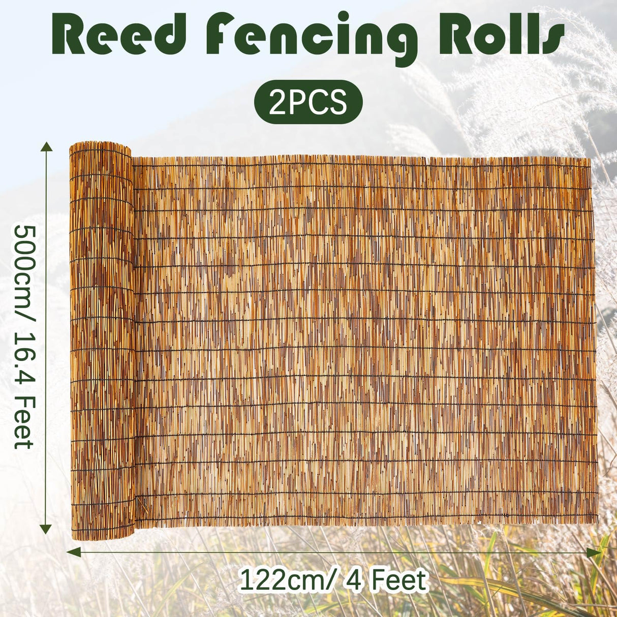 Barydat 2 Pcs 4 x 16.4 ft Reed Fence Roller Reed Fencing, Privacy Patio Screen Decorative Fences Reed Screen Curtain for Garden Backyard Patio Balconies (Brown) Barydat