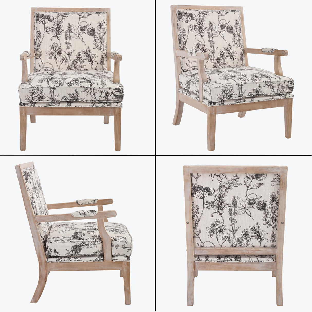 chairus Farmhouse Linen Accent Chair for Living Room, Upholstered Reading Chair with Solid Wood Frame Lounge Arm Chair with High Back for Bedroom, Reception Room, Waiting Room, Floral Pattern chairus