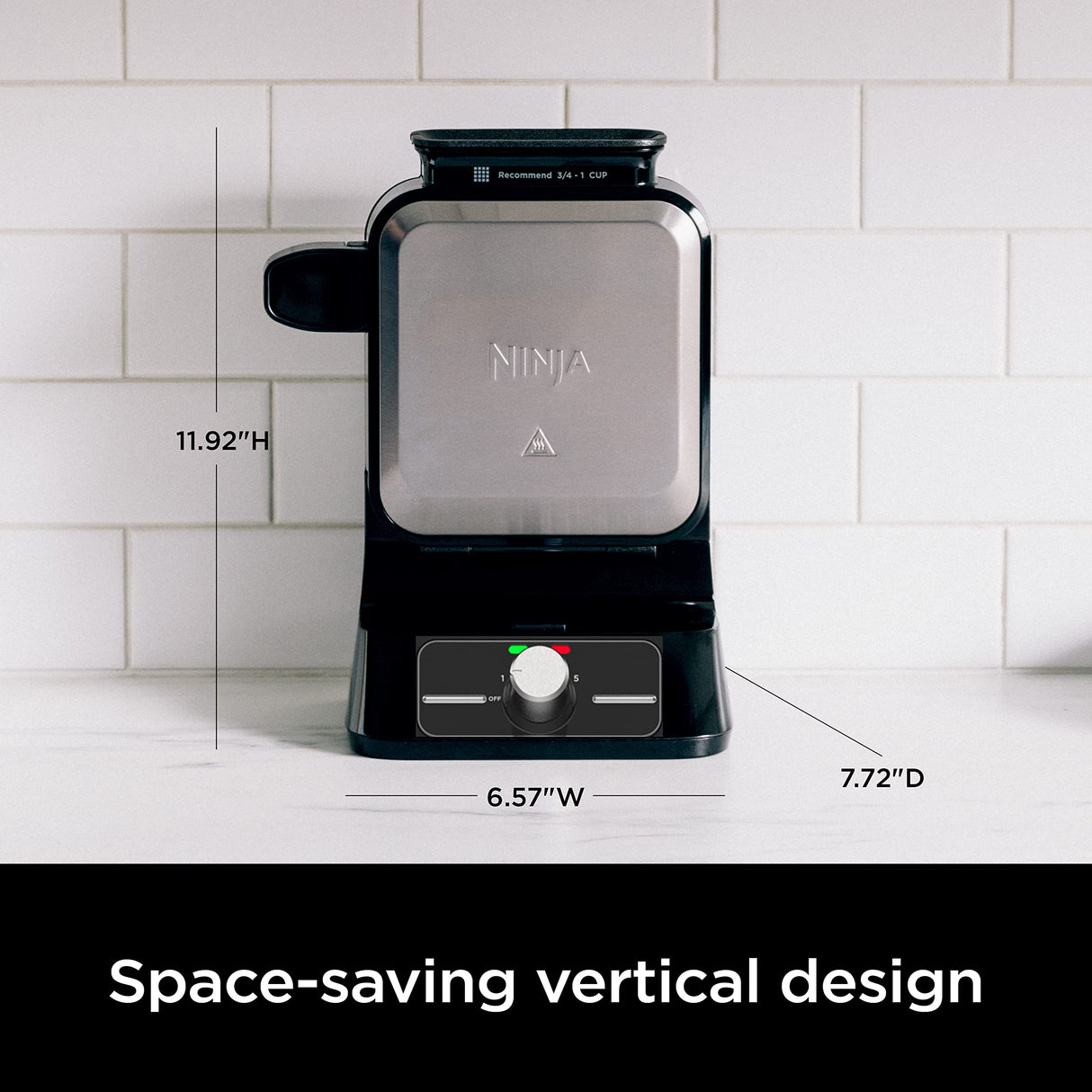 Ninja BW1000C Belgian Waffle Maker, Nonstick, 5 Shade Settings, Easy to Clean, Black/Silver, 12 inch Ninja