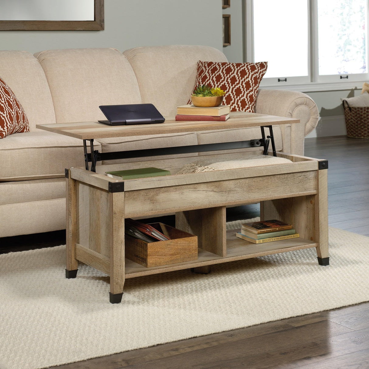 Sauder Carson Forge Lift Top Coffee Table, Lintel Oak finish Sauder