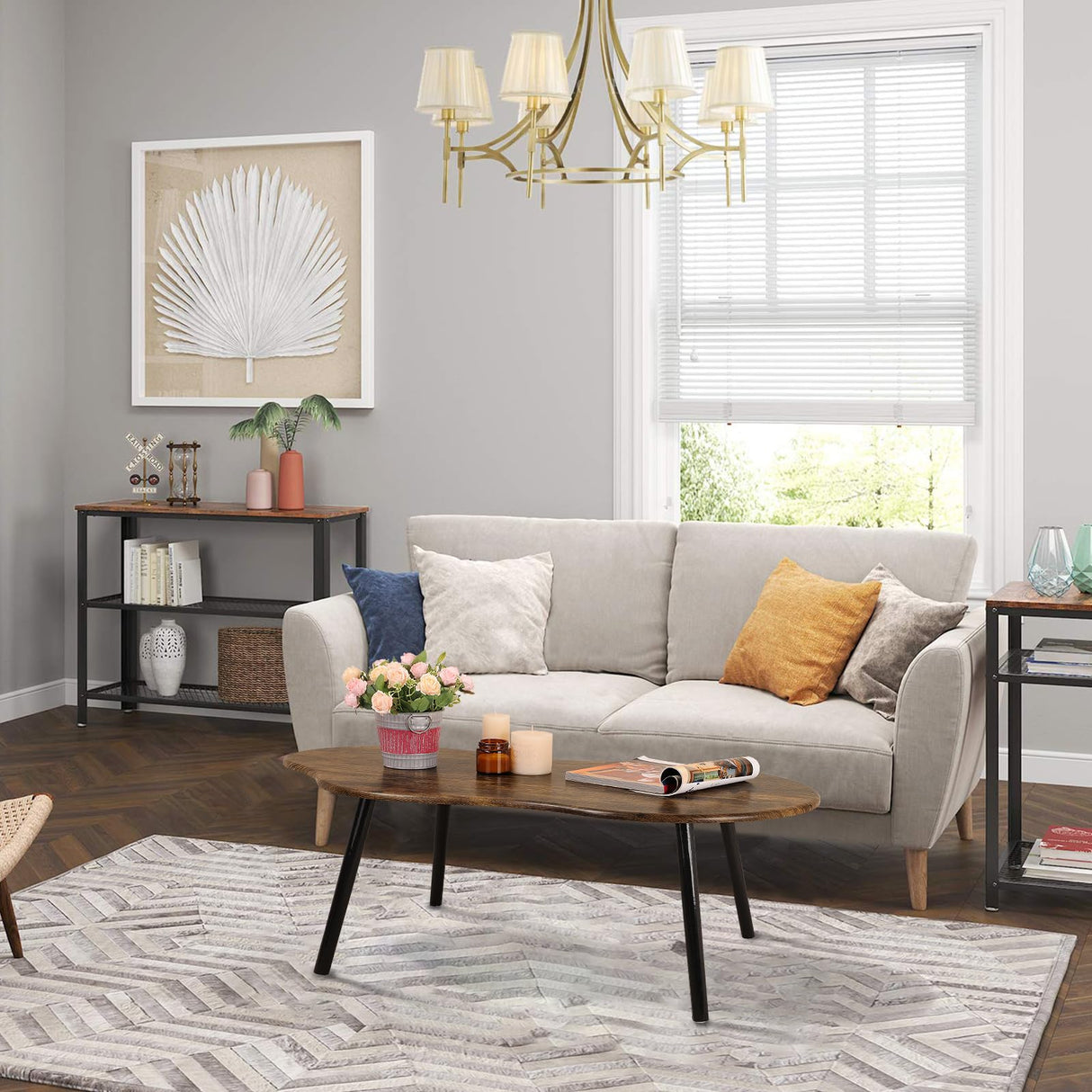 FEUFOAM Small Coffee Table Cloud Shape Coffee Table Industrial Coffee Tables Wood Irregular Center Floor Tables Mid Century Style Decorative Furniture for Living Room Small Spaces Office