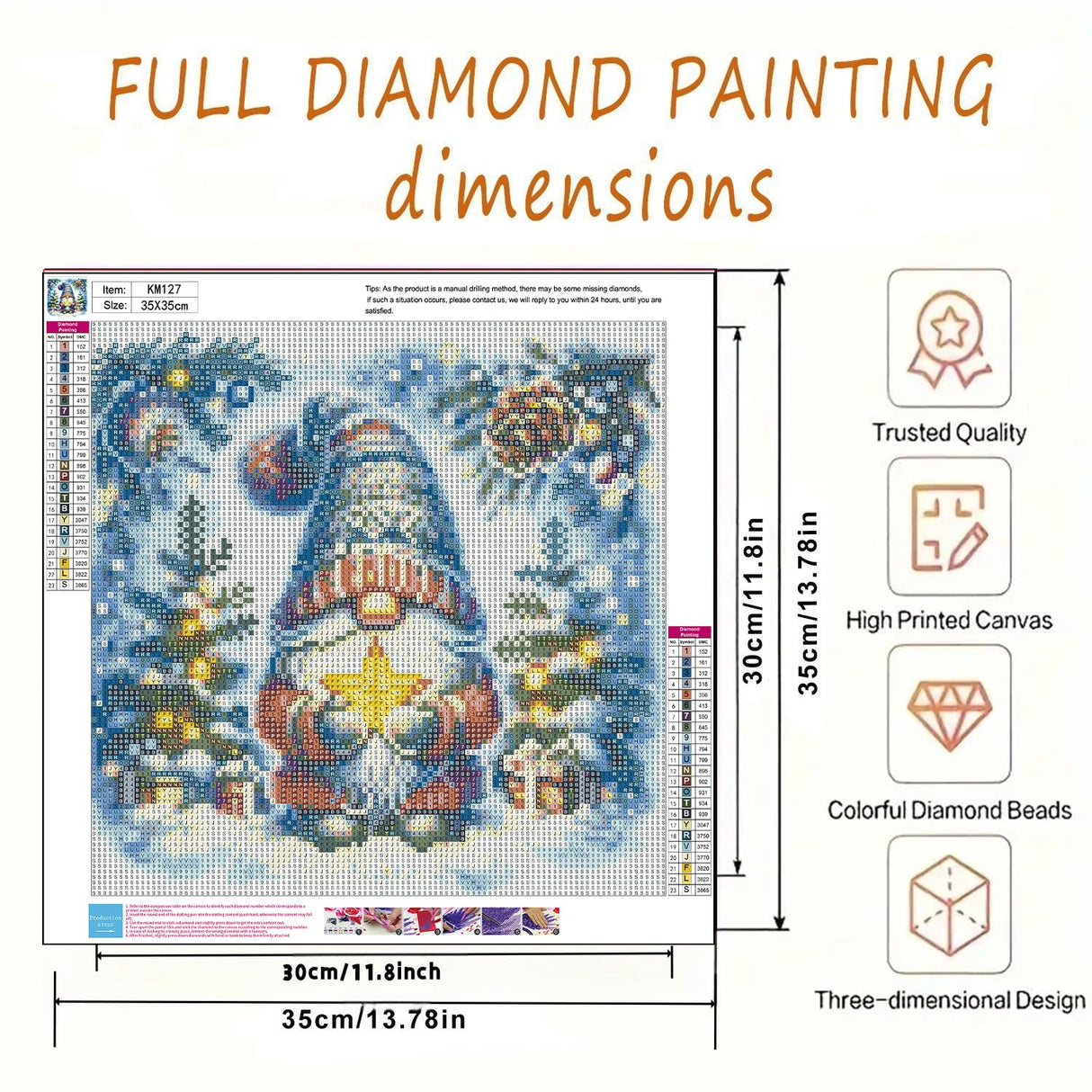 BYGFHLYW 5D Gnome Diamond Painting Kits for Adults, Gnome Christmas Diamond Art Kits for Adults Beginner, DIY Full Drill Diamond Dot Gem Painting for Home Wall Decor 13.7x13.7inch BYGFHLYW