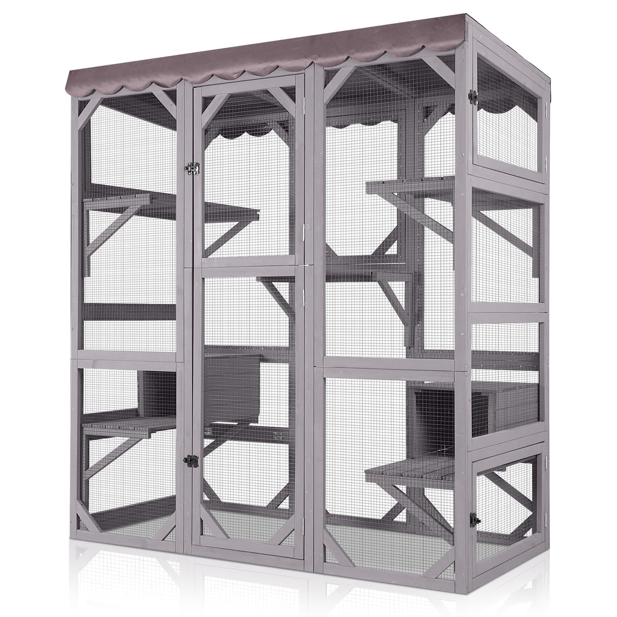 GUTINNEEN Catio Large Cat House Outdoor Walk in Outdoor Cat Enclosure Indoor Cage Kitty Condo Playpen with Door, Platform & Small House - 62.6" GUTINNEEN