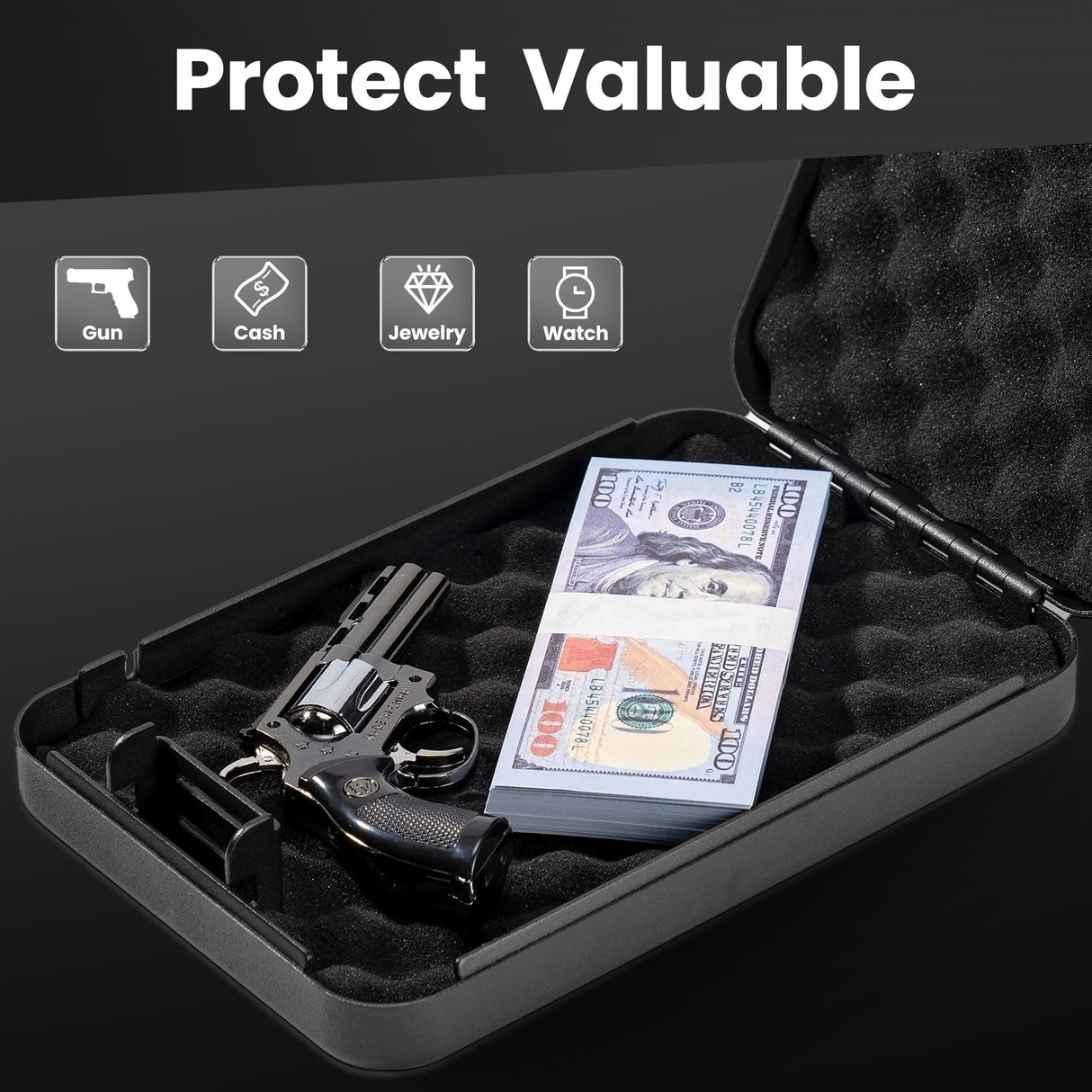 Sgorlds Gun Safe for Pistol, Portable Handgun Lock Box with Combination Lock, Pistol Safe for Car, Home, Travel, 11.5" x7.5" x2.5",Black Sgorlds