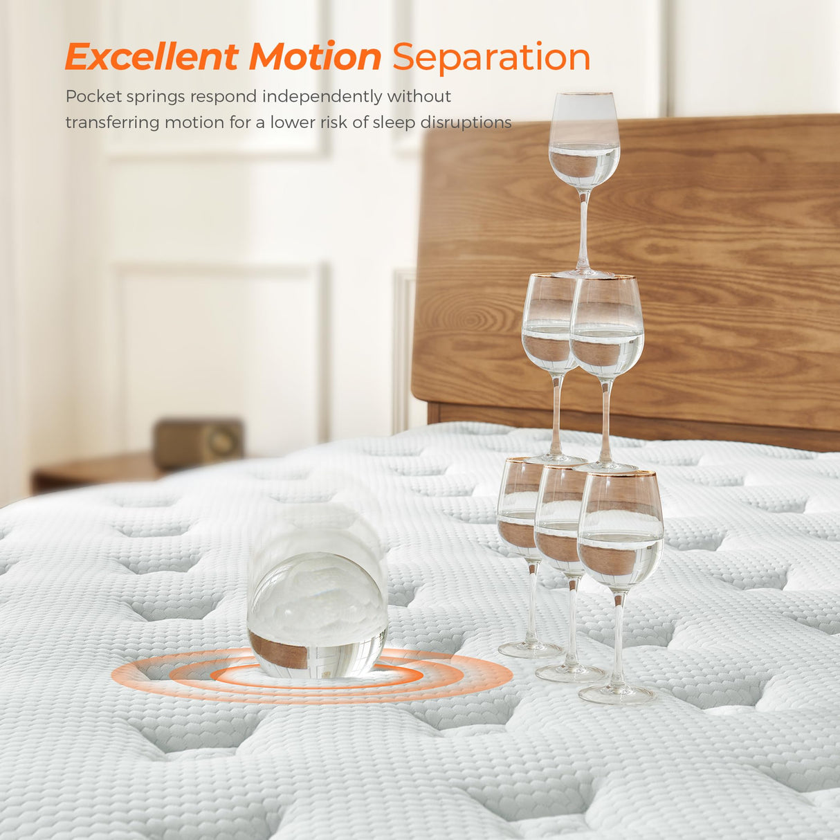 Vumece 14 Inch King Size Mattress in a Box, Luxurious Hybrid Mattress with Pressure Relieving Memory Foam and Individual Pocket Innerspring Coils for Balanced Feel, CertiPUR-US Certified Vumece