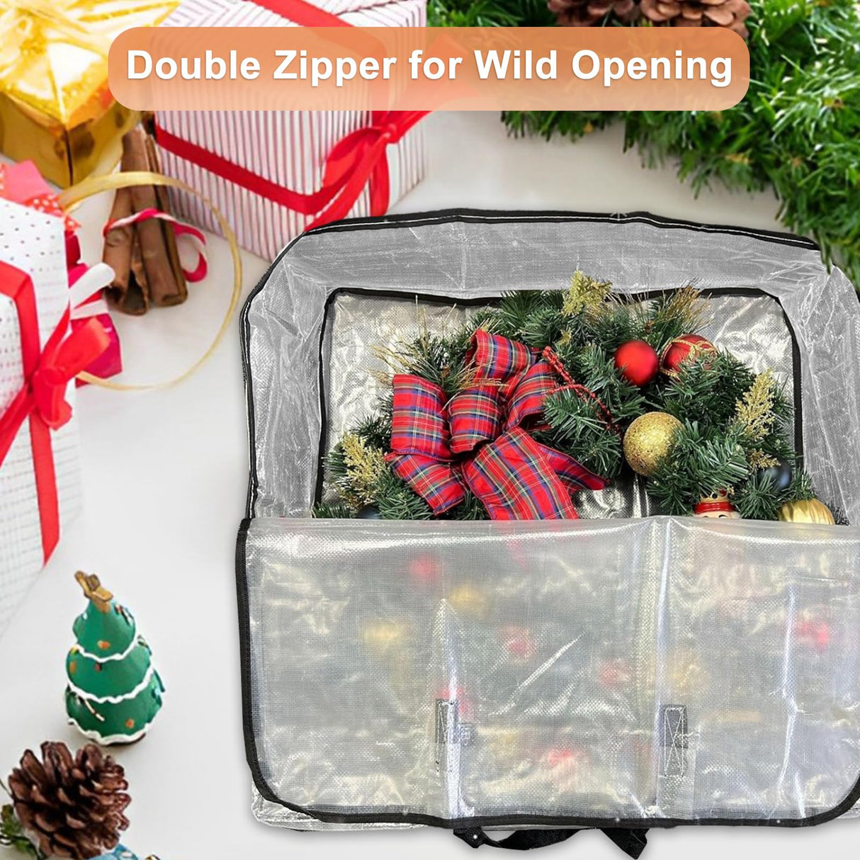 LDXDRU 5 Pack Wreath Storage Container, 26" Christmas Wreath Storage Bag, Clear Plastic Wreath Bags with Sturdy Handles for Holiday Wreaths Storage, Bed Sheet & Blanket LDXDRU