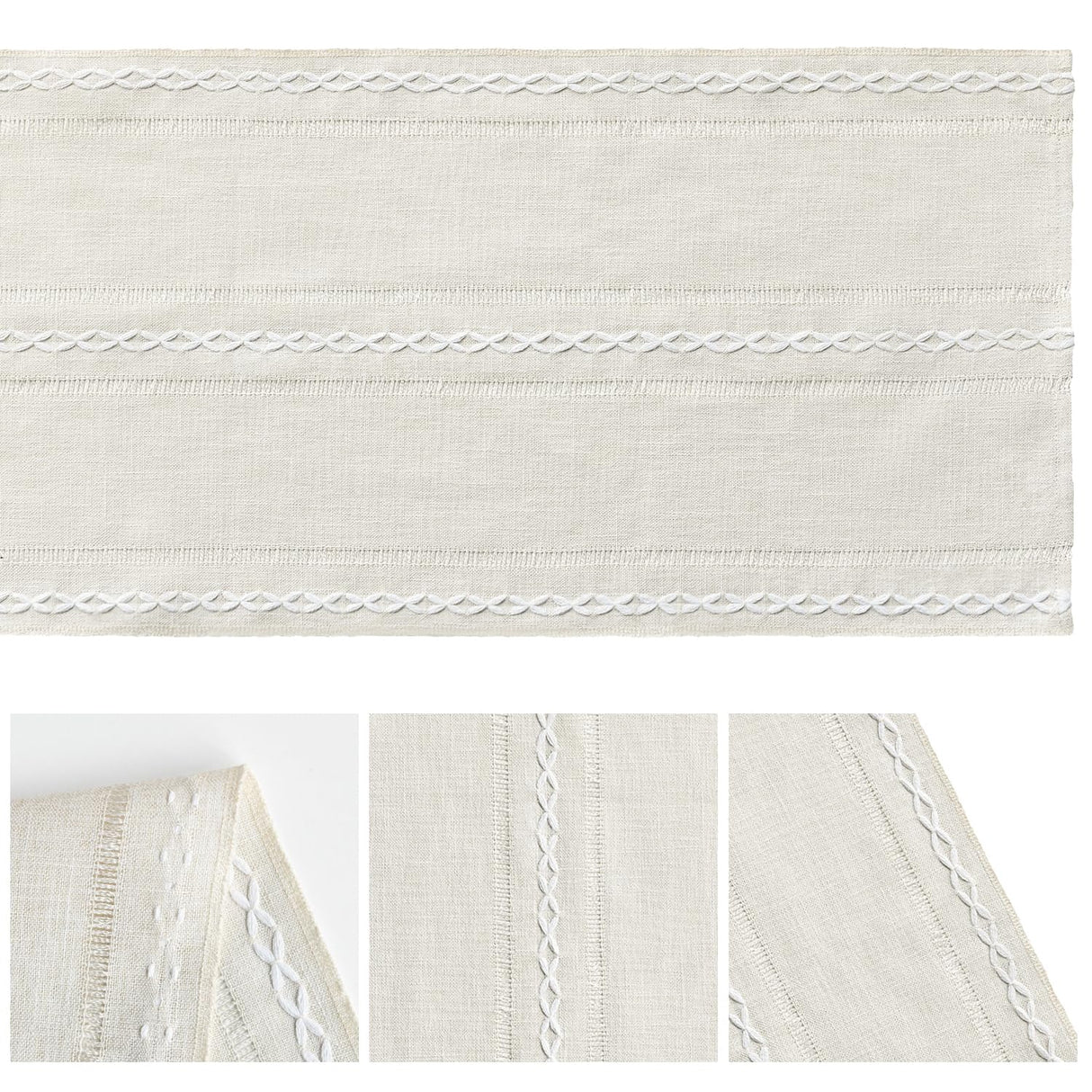 Artoid Mode Beige Rustic Cotton Linen Table Runner, Seasonal Embroidered Hollow Kitchen Dining Table Decoration for Home Party Decor 13x72 Inch Artoid Mode