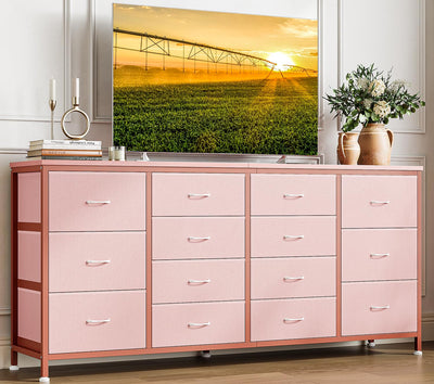 Patikuin 63" W Dresser Tv Stand for 65 70 75 Inch Tv, 14 Drawer for Bedroom with Power Outlets, Large Long Fabric Dresser Entertainment Center