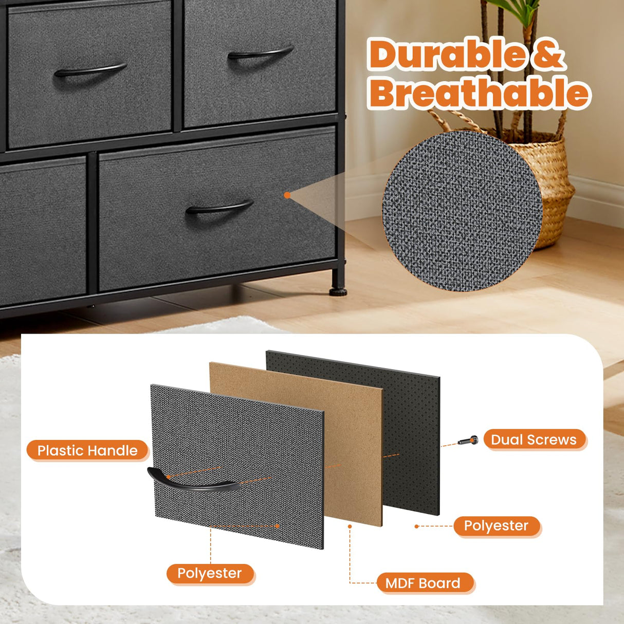 Sweetcrispy TV Stand for Bedroom, TV Dresser for 45 inches, Media Console Table, Entertainment Center with 5 Fabric Drawers Cabinet and Open Storage Shelf Furniture Cabinet for Living Room, Hallway Sweetcrispy