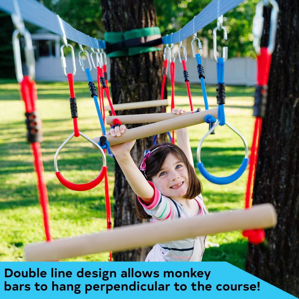 Double Ninja Slackline Obstacle Course for Kids | 110 Foot Line | Monkey Bars Playground Equipment | Ninja Warrior Obstacle Course for Kids | Patented Double Line Design (Deluxe) Lily's Things