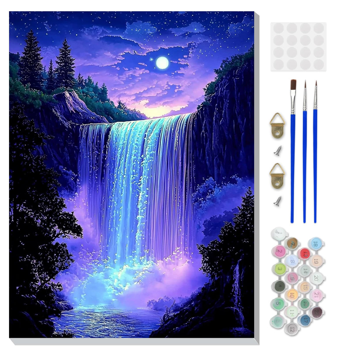 DOMROM Framed Paint by Numbers Kit for Adults Beginners with Wooden Easel, DIY Starry Waterfall Paint by Number Kit on Canvas, DIY Oil Painting Kits for Home Wall Decor Gift 12x16inch DOMROM