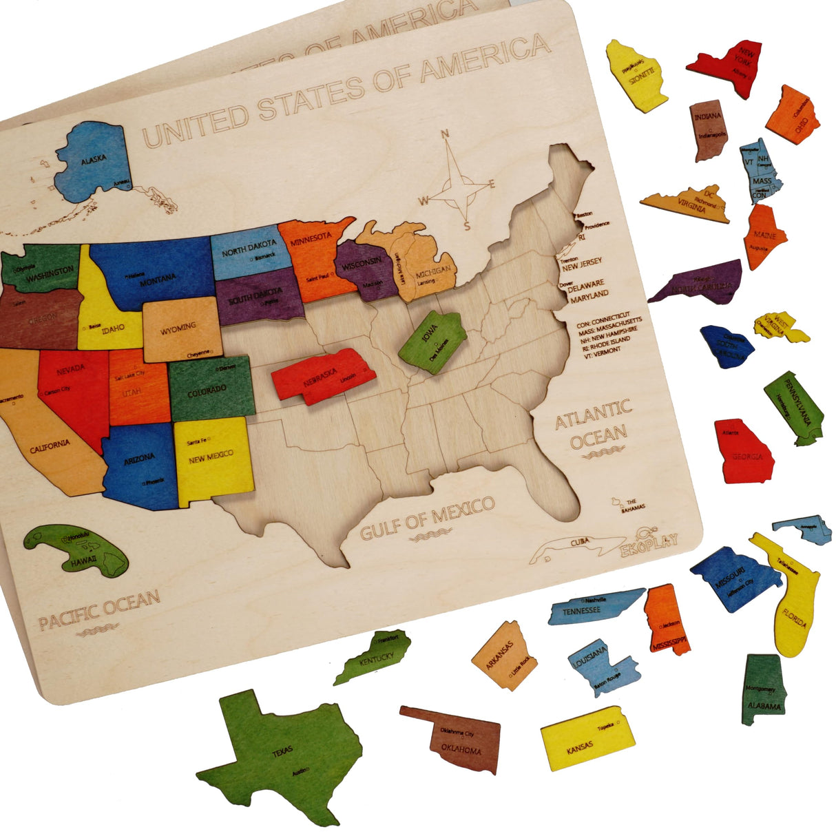 USA Map Wooden Jigsaw Puzzle for Kids | 44 Puzzle Pieces | Learning & Educational Toy Gift for Boys & Girls Ages 3 Years and Above Ekoplay