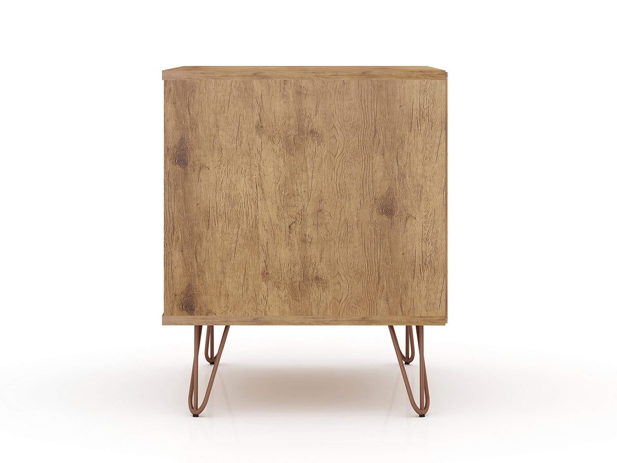 Manhattan Comfort Rockefeller Nightstand with Drawer and Cubby, Mid Century Modern Bedside Table, Minimalist Display and Storage Organizer, Ideal for Bedroom and Living Room, Nature/Rose Pink Manhattan Comfort