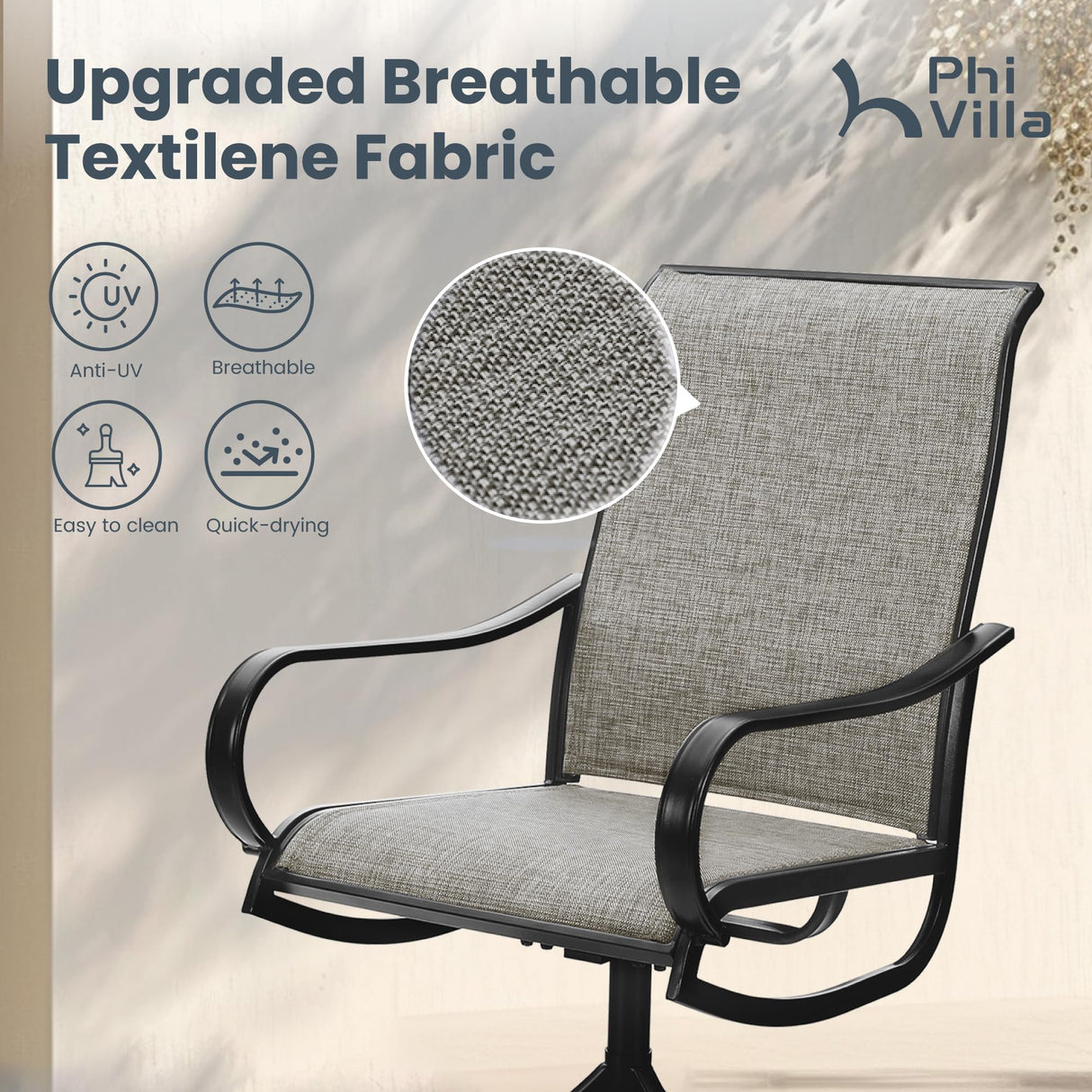 PHI VILLA 5 Piece Patio Dining Set Clearance with 4 Swivel Dining Chairs & 1 Square Metal Dining Table with 1.57 inches Hole, for Outdoor Kitchen Lawn & Garden Black Coated PHI VILLA