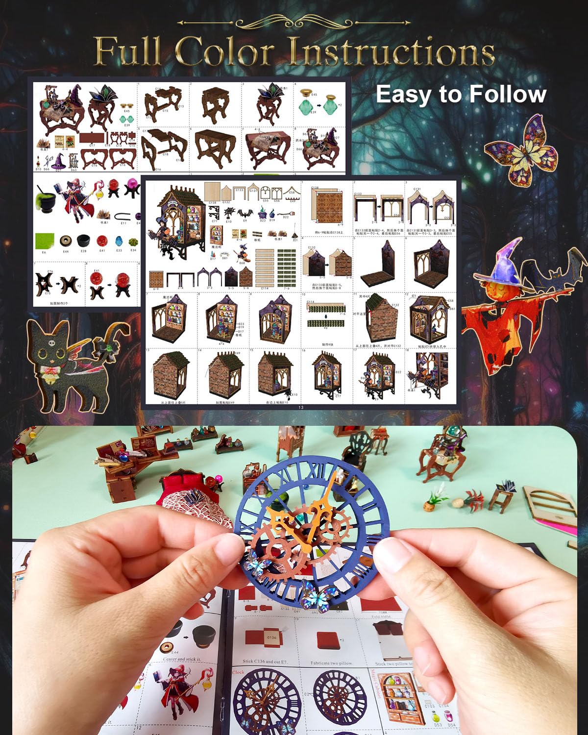 OurMiao DIY Miniature House Kit Magic Forest, Mini Doll House Building Kit with LED Lights Furniture, Miniature Dollhouse Kit Wooden Crafts for Adults Teens Gifts OurMiao