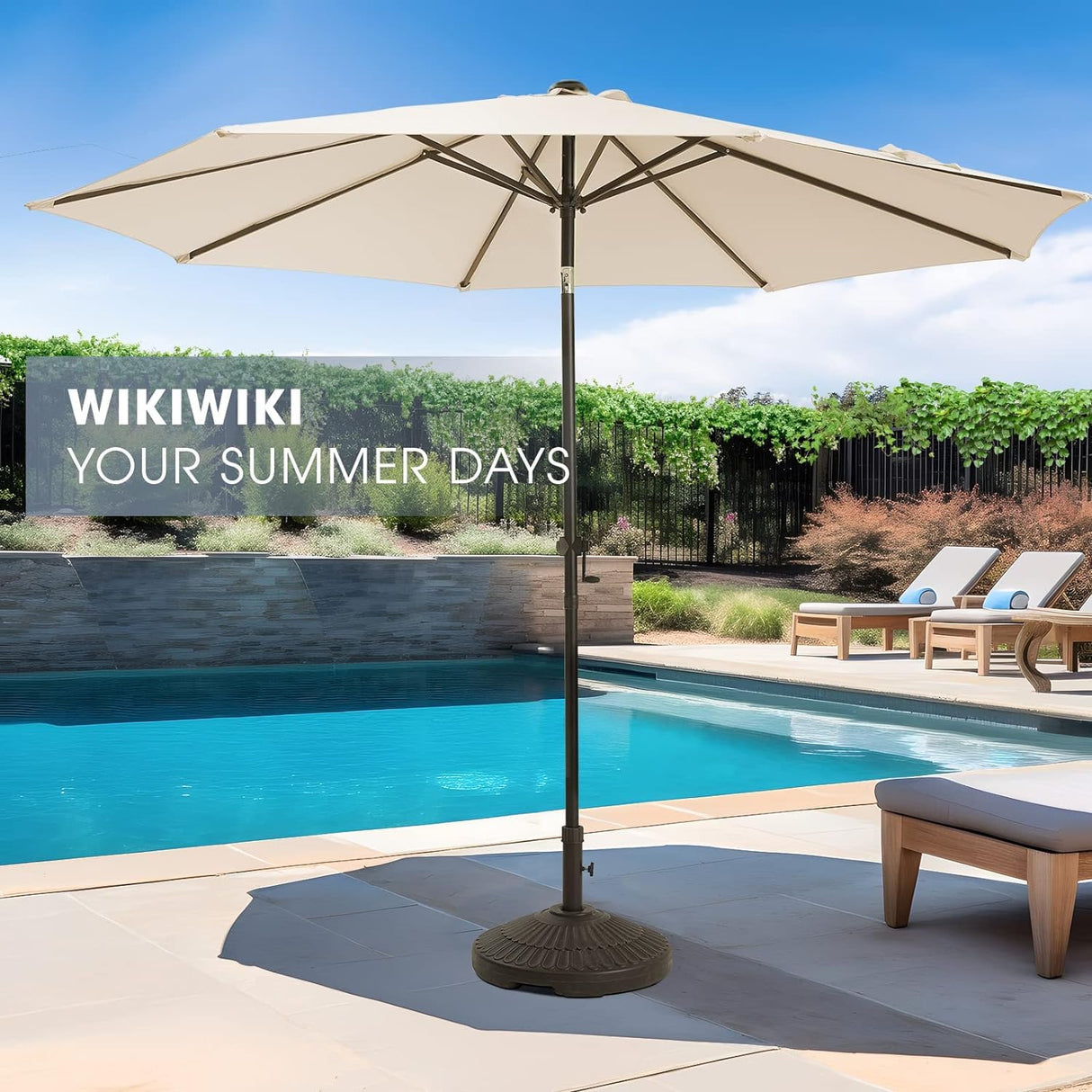 wikiwiki 10 FT Patio Umbrellas Outdoor Table Market Umbrella with Push Button Tilt/Crank, 8 Sturdy Ribs, Fade Resistant Waterproof POLYESTER DTY Canopy for Garden, Lawn, Backyard & Pool, Cream Beige wikiwiki