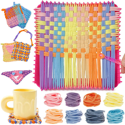 ZJEFUNS Weaving Loom Kit Toys for Kids and Adults DIY Arts and Crafts for Girls Ages 5 6 7 8 9 10 12, Pot Holder Loom Knitting Kits Includes 8 Color Craft Loops for Beginners