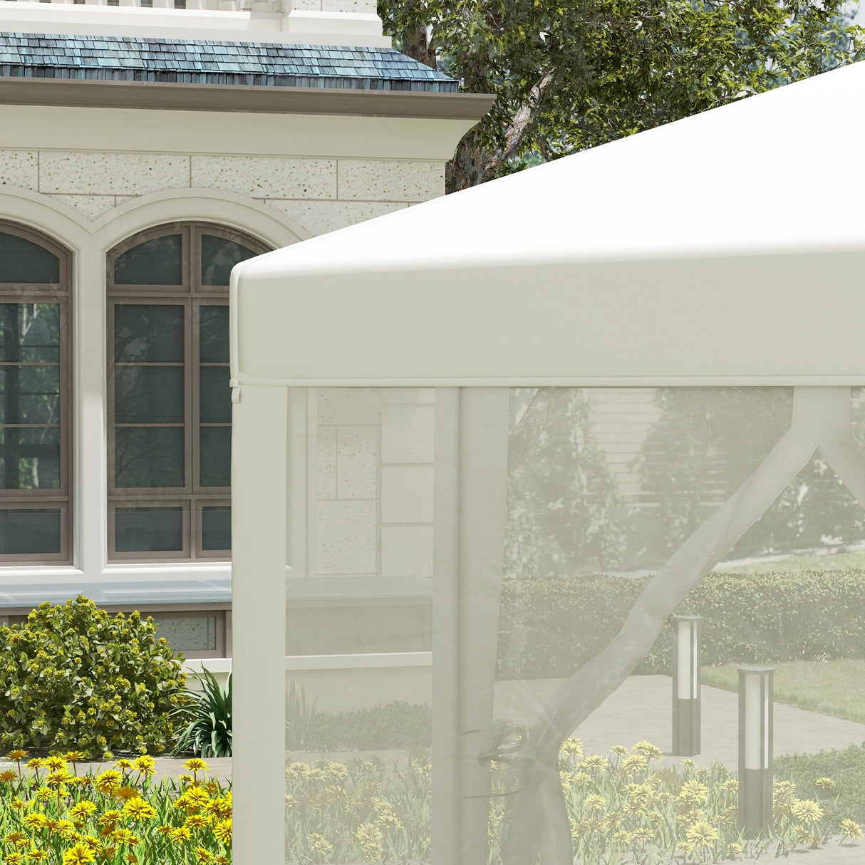 Outsunny 13' x 11' Canopy Tent, Sun Shelter with Protective Mesh Screen Walls, Hexagon Outdoor Tent for Parties, Cream White Outsunny