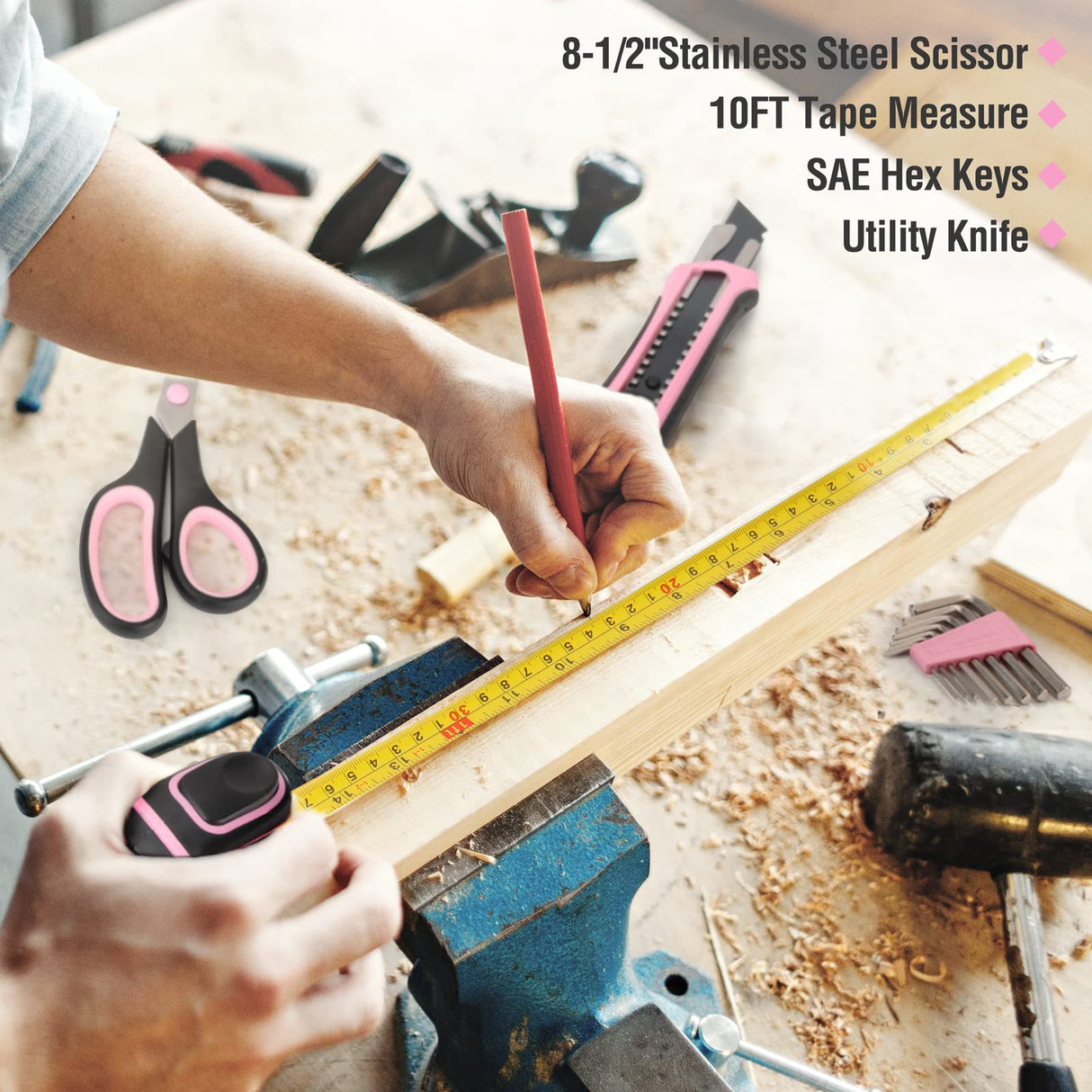 WORKPRO 52-Piece Pink Tools Set, Household Lady Tool Kit with Storage Toolbox, Basic Tool Set for Home, Garage, Apartment, Dorm, New House, Back to School, and as a Gift WORKPRO