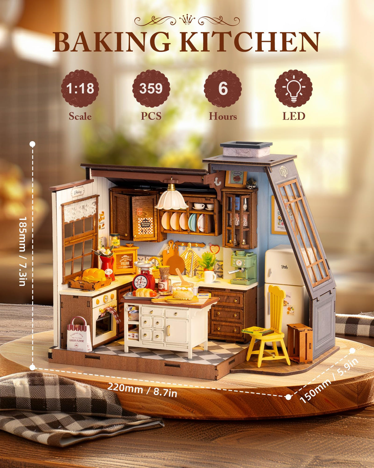 Rolife DIY Dollhouse Miniature House Kit 1:18 Scale Baking Kictchen with Pitched Roof Window, Diorama Tiny House Building Kit Crafts for Adults Home Decor Gift for Women Men Her Rolife