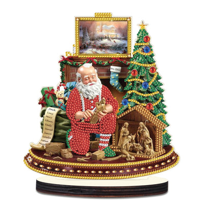 Christmas Diamond Art Tabletop Decoration, DIY Santa Claus in Carving, Diamond Art 5D Special Shape Crystal Diamond Partial Diamond Art Painting Mosaic Handicraft, Home Office Tabletop Decor Gift