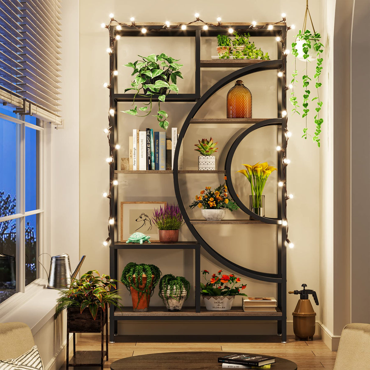 Tribesigns 71-Inch Geometric Industrial Bookcase with 8 Tiers and Metal Frame for Elegant Open Storage Tribesigns