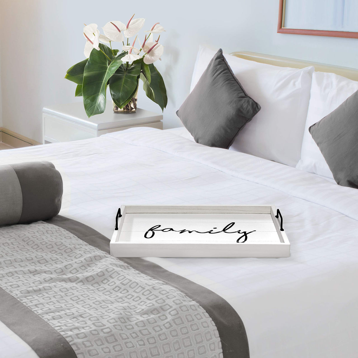 Elegant Designs HG2000-WFM Decorative Wood Serving Tray w/Handles, 15.50" x 12", Family Elegant Designs