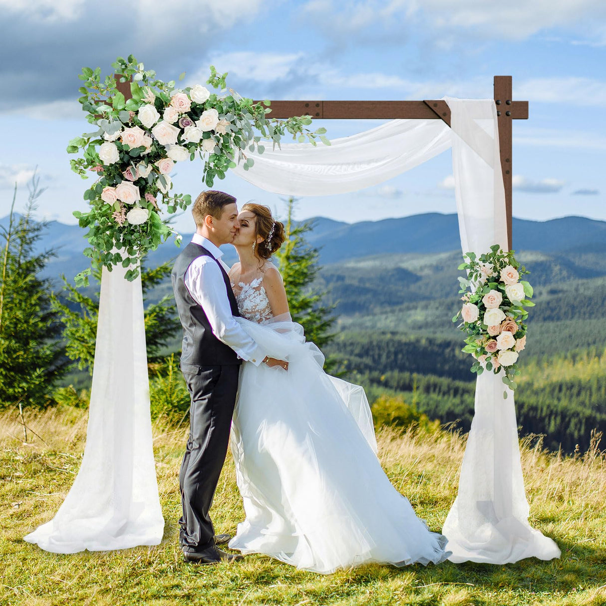 HeyMate Wedding Arch -7.48FT Square Wooden Wedding Arch for Ceremony, Wooden Arbor Backdrop Stand for Proposal Wedding Party Scene, Birthday Party, Bridal Shower, Garden, Outdoor, Rustic Decorations HeyMate