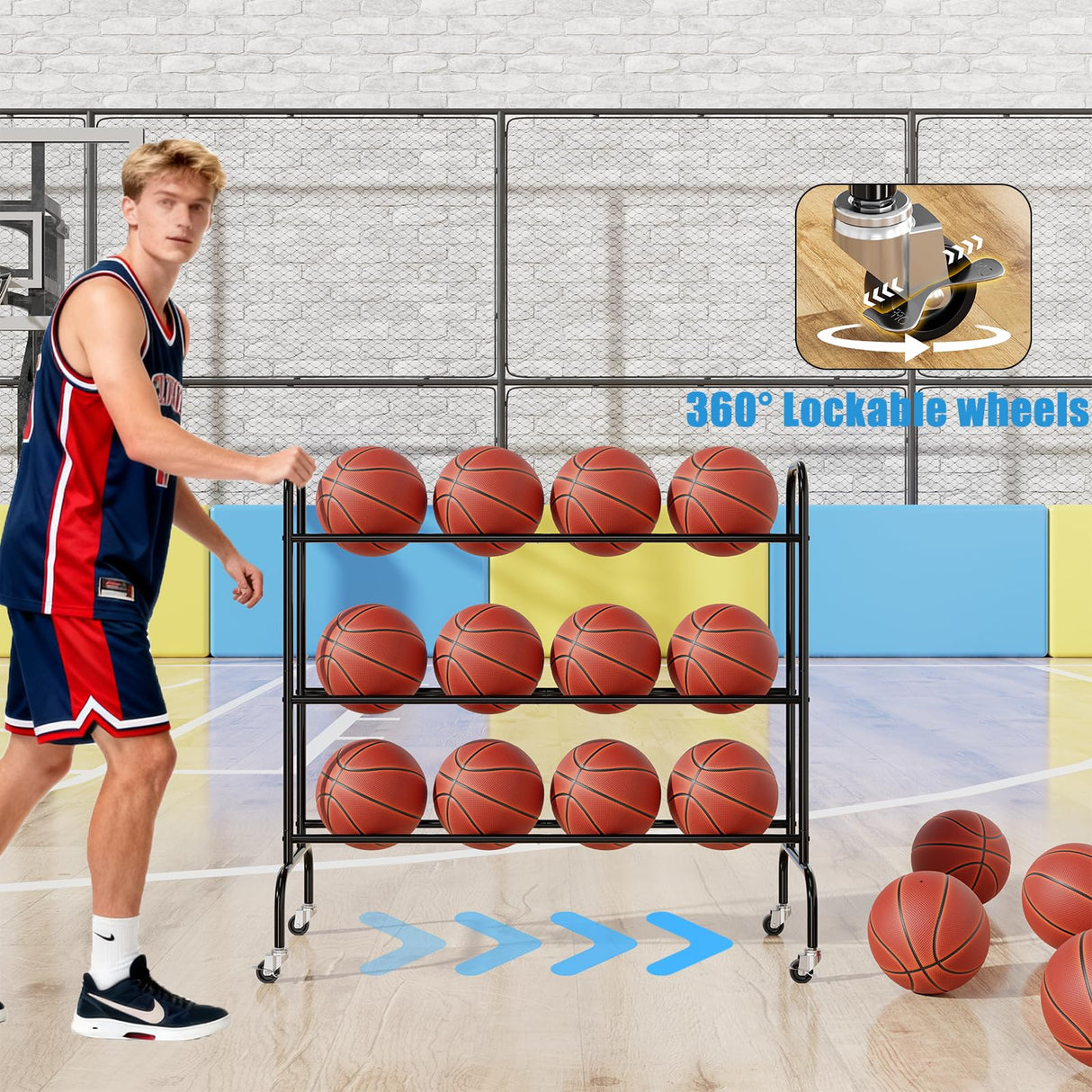 SUFAUY Sports Equipment Organizer, Garage Basketball Rack, Gear & Ball Storage Rack, Outdoor and Indoor Rolling Balls Cart with Wheels SUFAUY