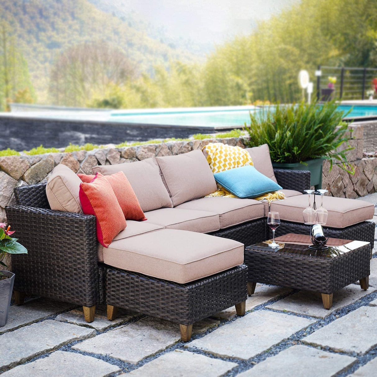Grand patio Sofa Sets Outdoor Furniture Sets, Wicker Patio Furniture 7-Piece Sectional Sofa with Thick Olefin Cushions for Yard Garden Porch for Six (Beige Sofa Set for Six, 7 PCS) Grand patio