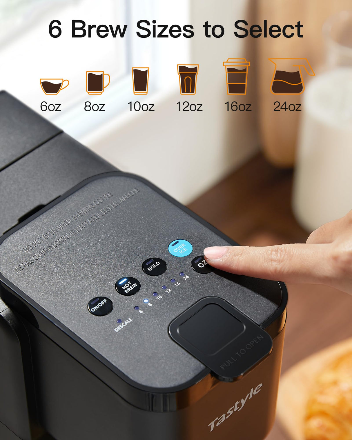 Tastyle Single Serve Hot & Iced Coffee Maker with Strong Brew, 40oz Removable Reservoir, 6 Brew Sizes, Compatible with K Cup and Grounds, Compact for Home, Office, RV and Dorm, Black (2.0 Version) Tastyle