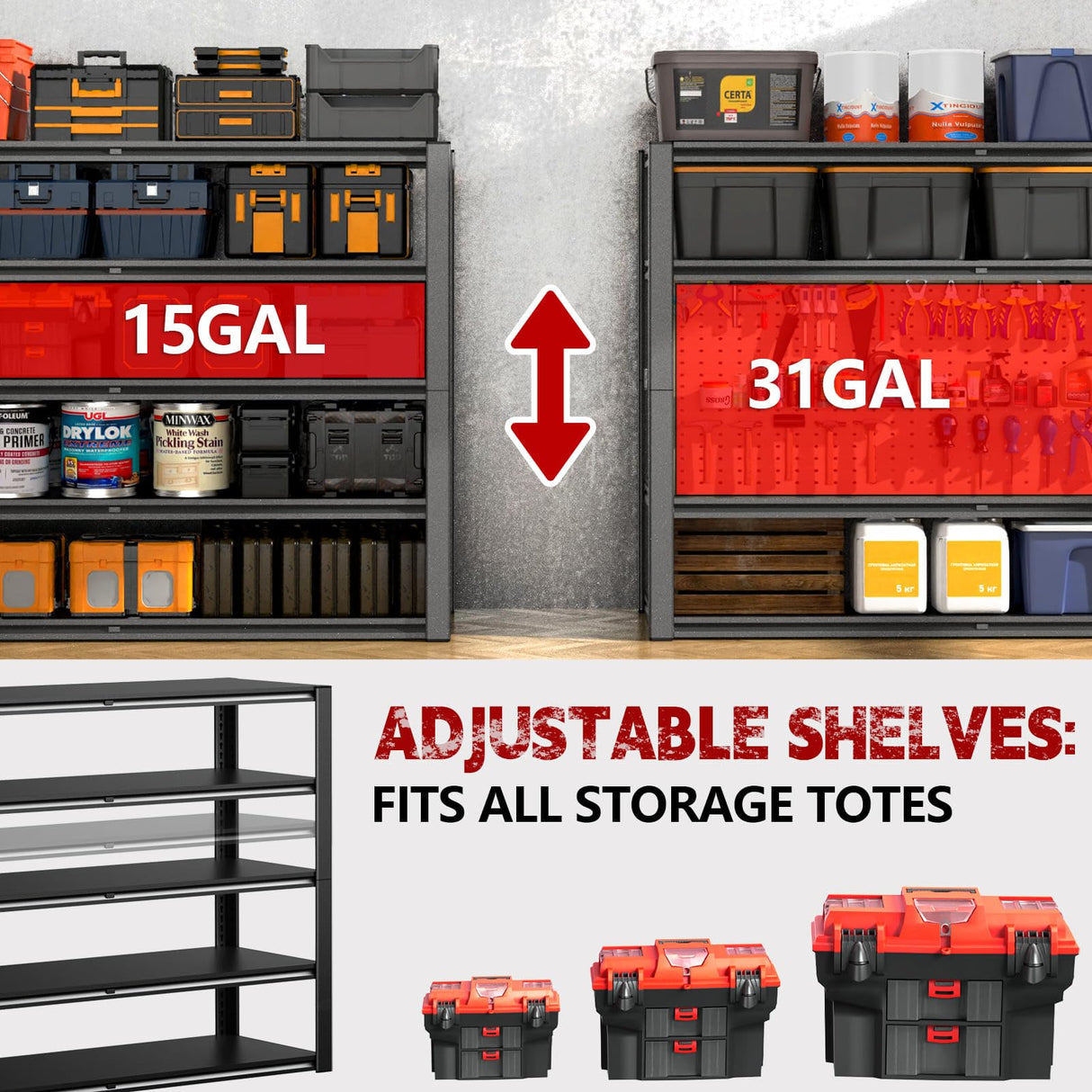 Lauxery 60" Wide Metal Shelving, 5 Tier Pantry Shelving Unit - 60" W x 24" D x 84.3" H Adjustable Tote Storage Rack, 2500LBS - Storage Shelves for Garage, Basement, Shop Lauxery