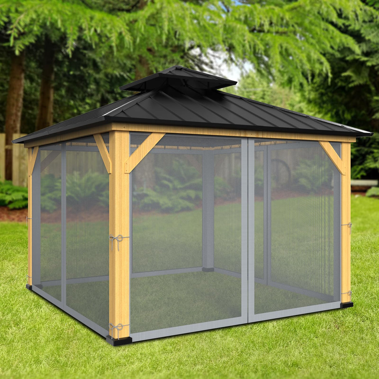 10-ft x 10-ft Gazebo Netting,Gazebo Replacement Mosquito Netting,Universal 4-Panel Mesh Screen Walls with Zippers(Only Netting)-Grey Zupoquk