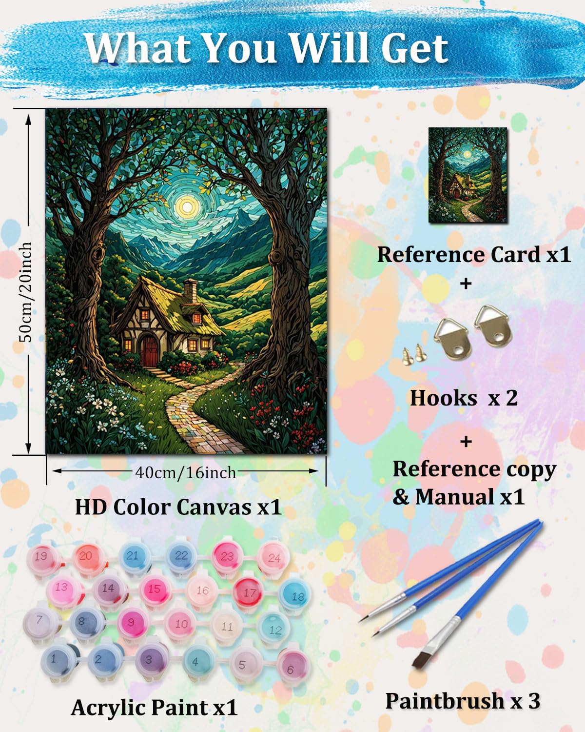 TOCARE Cabin Paint by Numbers Kit for Adults, Cabin in The Moonlit Forest Adult Paint by Number Canvas,Adults' Paint-by-Number Kits Nature Scenery 16x20inch (Without Framed) TOCARE