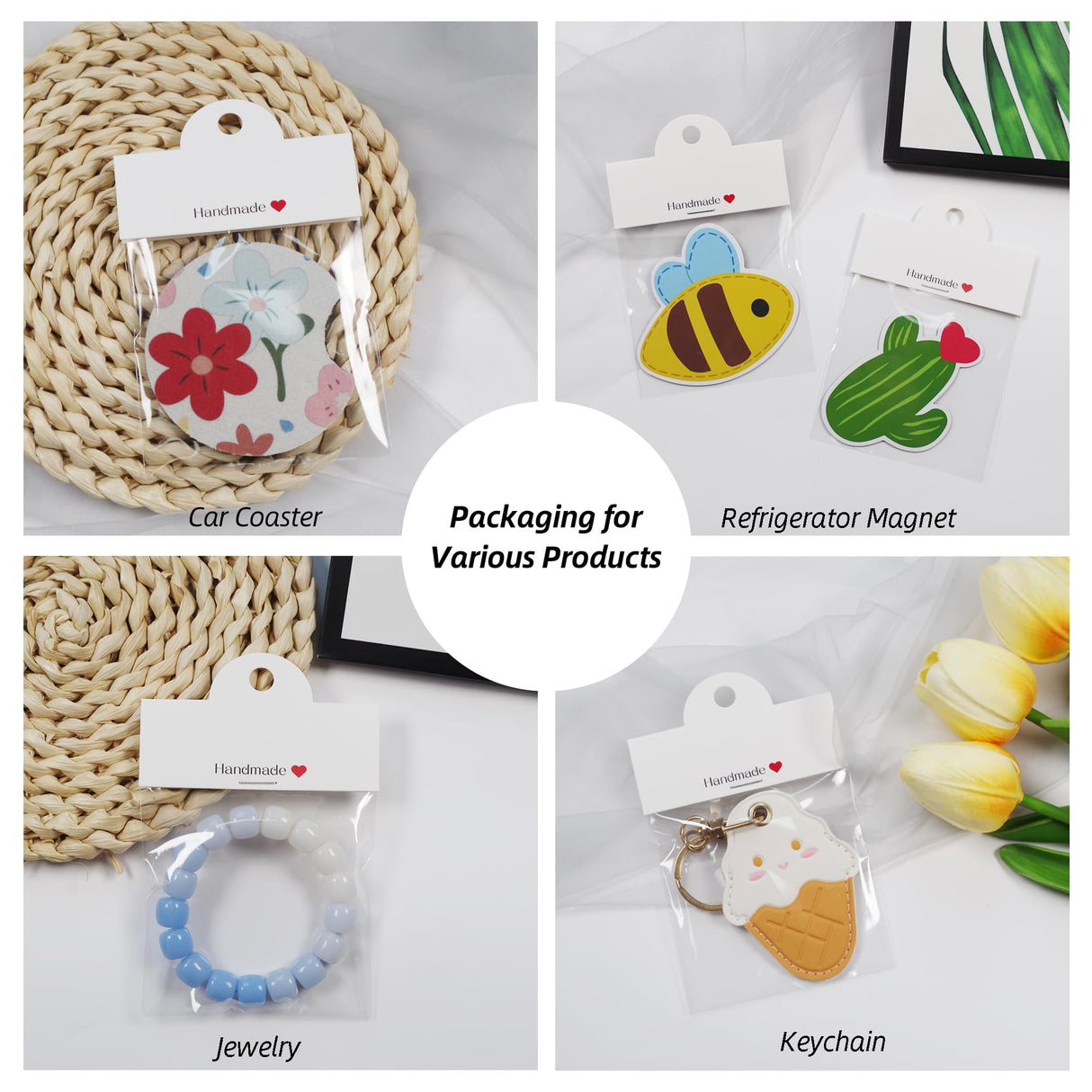 Vcekract 100Pcs Packaging for Small Business, Small Business Packaging Supplies for Bracelet, Car Coaster, Keychain, Jewelry, Display Cards for Selling, 3.14''×3.14'' Vcekract