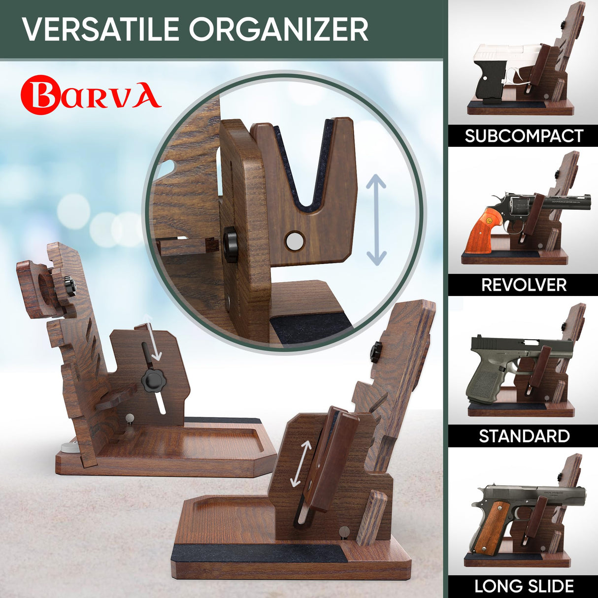 BarvA Phone Docking Station with Patented Adaptive Wood Gun Rack | Night Stand Smart Watch & Phone Stand | Charging Station Desk Organizer | Gun Accessories Storage and Organization BarvA
