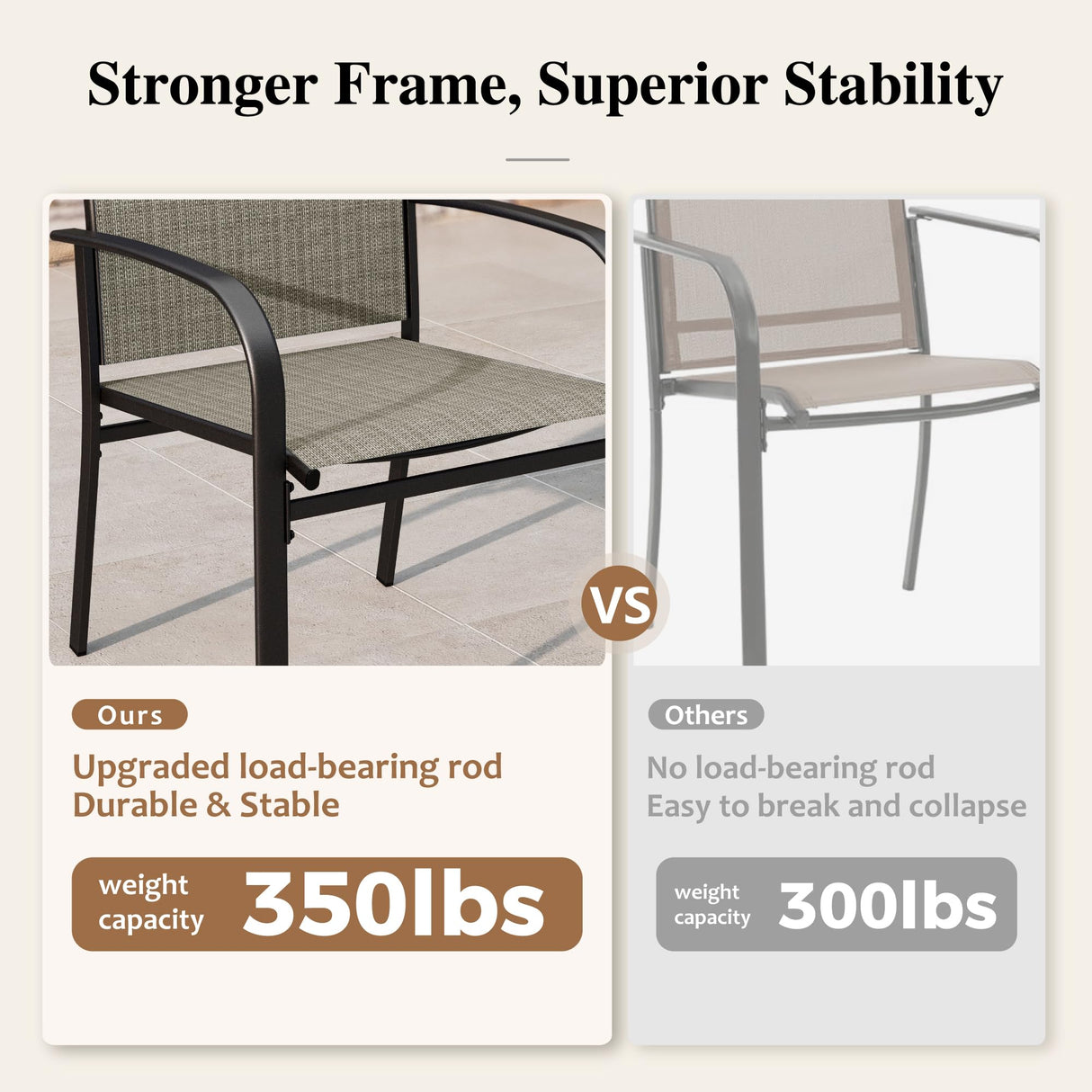 HERA'S HOUSE Patio Table and Chairs for 4, 5 Pieces Outdoor Deck Dining Sets, Square Metal Table Set with Chairs for Lawn Garden Backyard, Brown HERA'S HOUSE