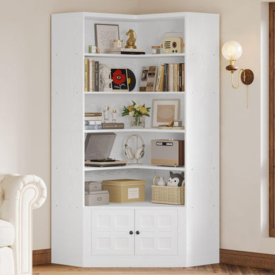 IRONCK 81" Corner Bookshelf with Door, 6 Tiers Lagre Bookshelves with Storage Rack, Tall Bookcase for Living Room Home Office, White