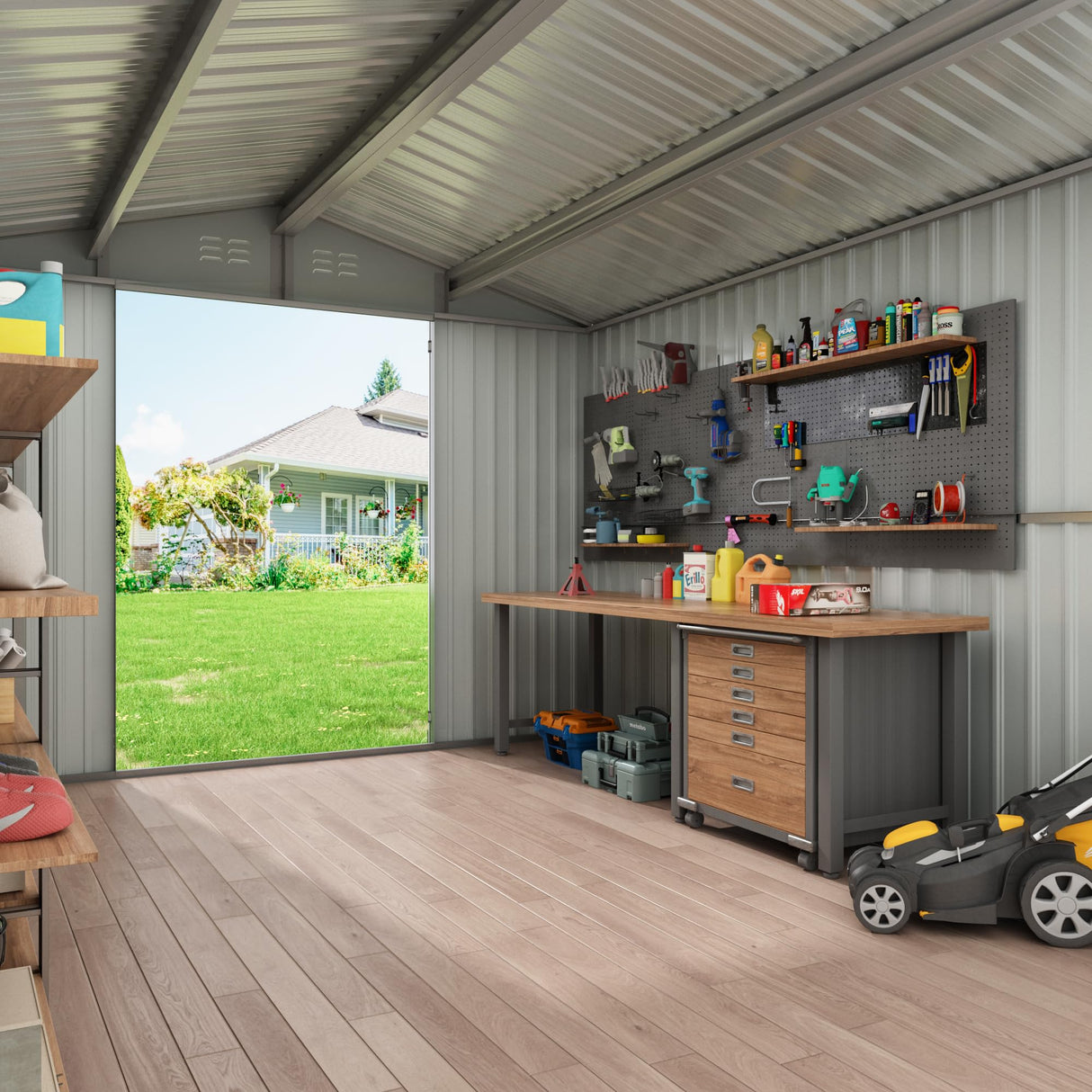 HOGYME 8X 12 FT Large Sheds Metal Building Tool Utility Shed Outdoor Waterproof Shed for Bike Storage for Garden, Backyard, Patio, Outside Use, Red HOGYME