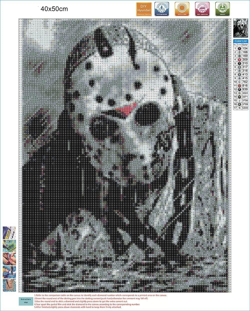 Generic DIYPAINTING 5D Diamond Art Painting by Number Kits Horror Movie Halloween 16X20 Painting Cross Stitch Full Drill Crystal Rhinestone Embroidery Pictures Arts Craft for Home Wall Decor Gift WoodArtSupply