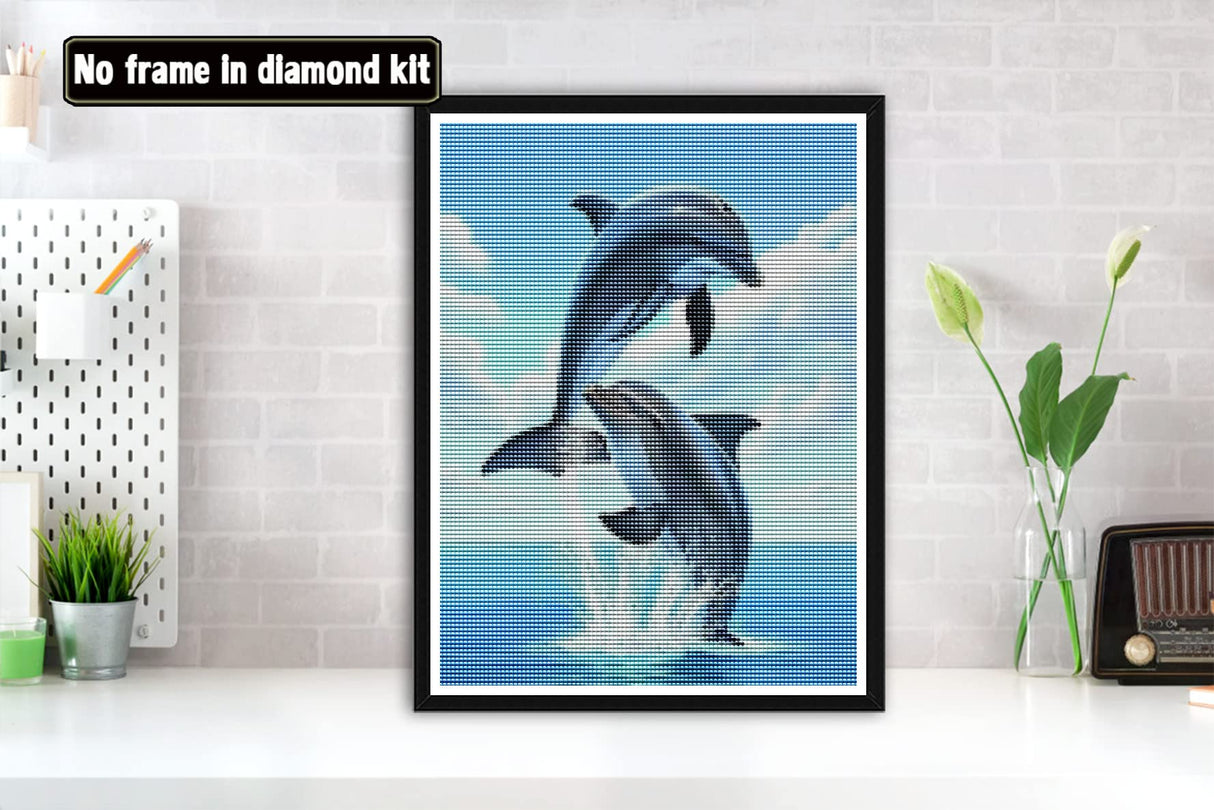 Bimkole 5D Diamond Art Kits for Adults Dolphin, DIY Full Drill Rhinestone Embroidery by Number Kits Animal Set Paint with Diamonds Art Cross Stitch Home Wall Decor 12x16 in Bimkole