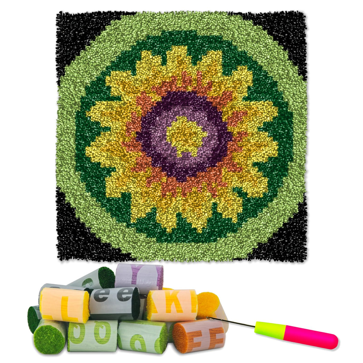 YP Sunflower Latch Hook Rug Kit for Adults & Kids - 12x12 Inch DIY Craft Crochet Rug, Beginner-Friendly Art Project for Home Decor, Easy-to-Make Needlecraft Kit YP