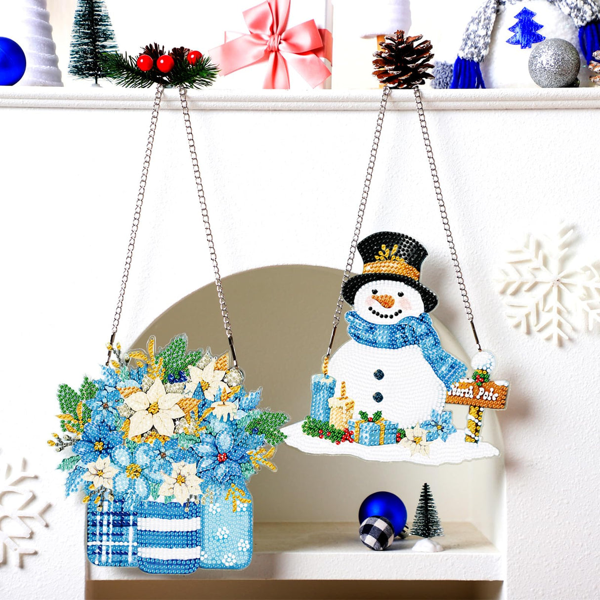 Chiisong 6 Pcs Winter Diamond Painting Hanging Sign Glow in The Dark Diamond Art Painting Kits Snowman Truck Wreath Vase Gnome Xmas Tree Pendant Ornaments for DIY Holiday Decoration Gift Chiisong