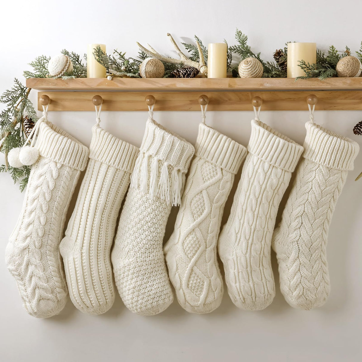Christmas Stockings: 6 Pack 18 Inch Cream White Cable Knit PPersonalized Christmas Stockings, Rustic Hanging Xmas Stockings Farmhouse Boho Beige Knitted Stockings Decorations for Family Holiday Decor Pawliss