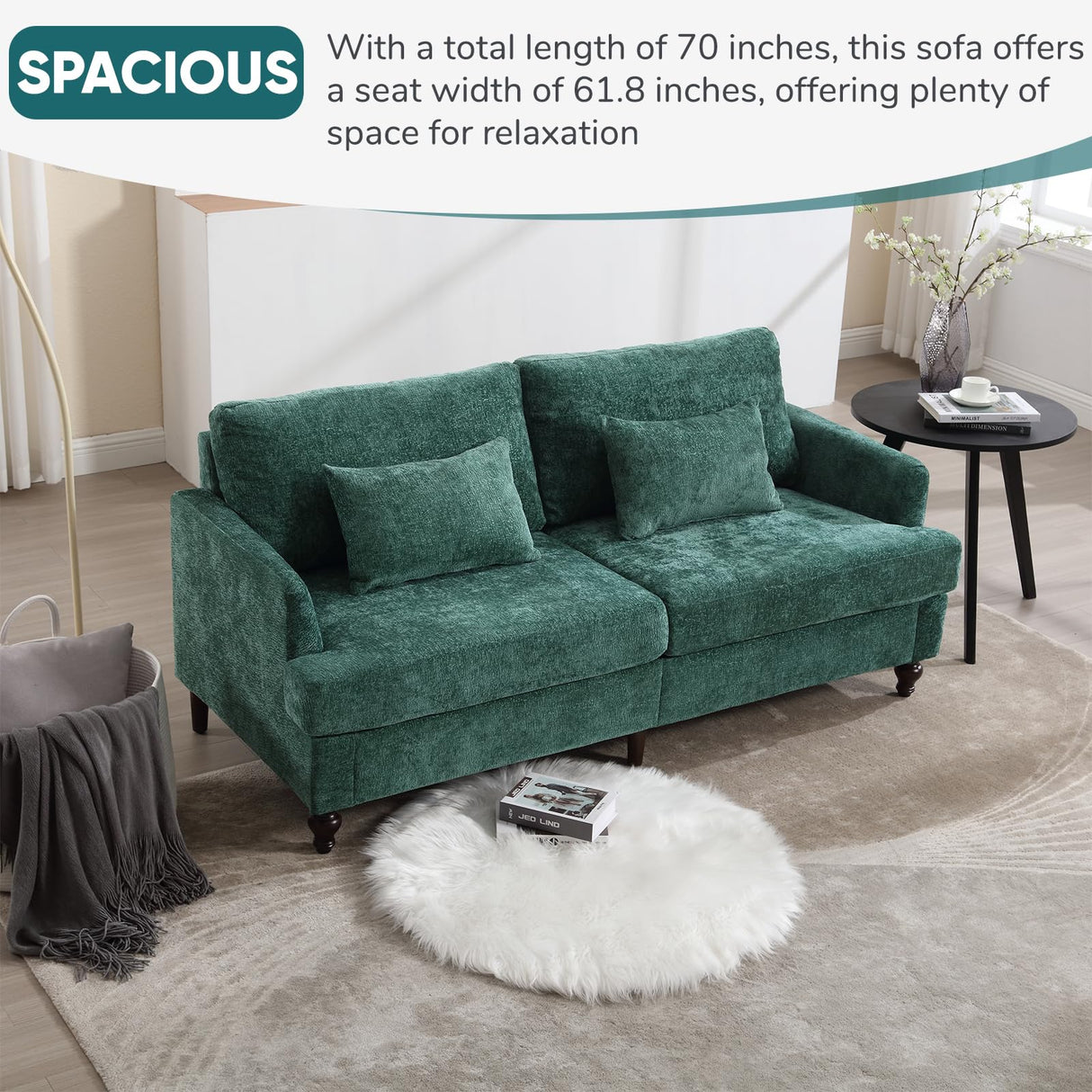 JOYBASE 2 Pieces Living Room Furniture Sets, Loveseat Couch and Accent Chair, Mid-Century Modern Sofa Set for Living Room, Apartment, Office, Bedroom (Emerald, Chenille) JOYBASE