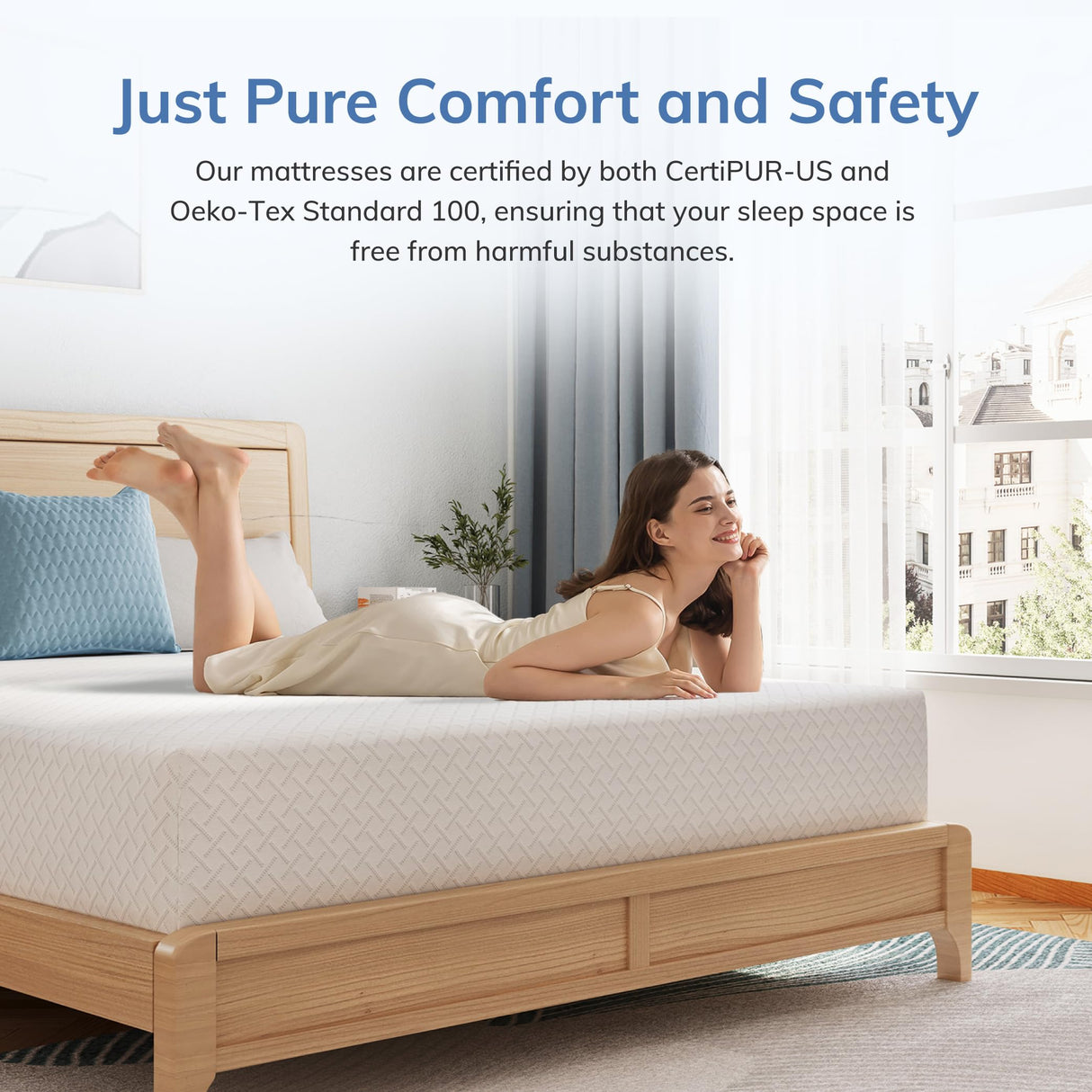 SynthoSpace Queen Mattress 8 Inch Green Tea Memory Foam Mattress, Fiberglass Free & Medium Firm, CertiPUR-US Certified Foam for Cool Sleep & Pressure Relief, Bed in a Box, 60"×80"×8" SynthoSpace