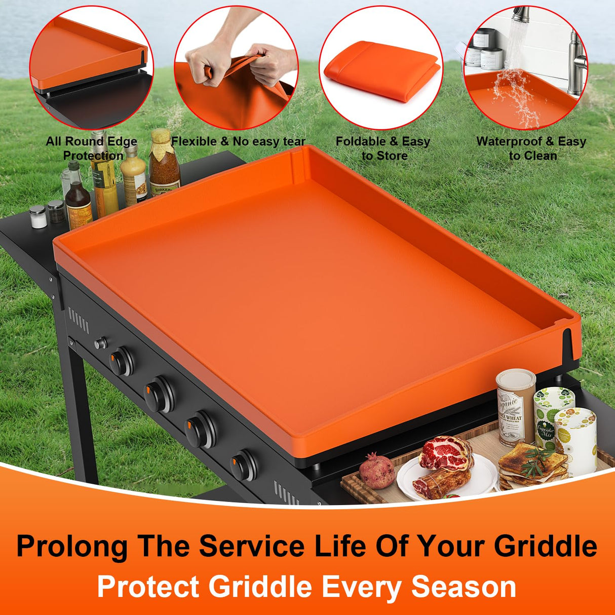 36 Inch Griddle Cover Silicone Protective Mat for Blackstone, Upgrade All-round Edge Silicone Grill Mat Griddle Protector Blackstone Accessories Protect from Dust & Rust MFTEK