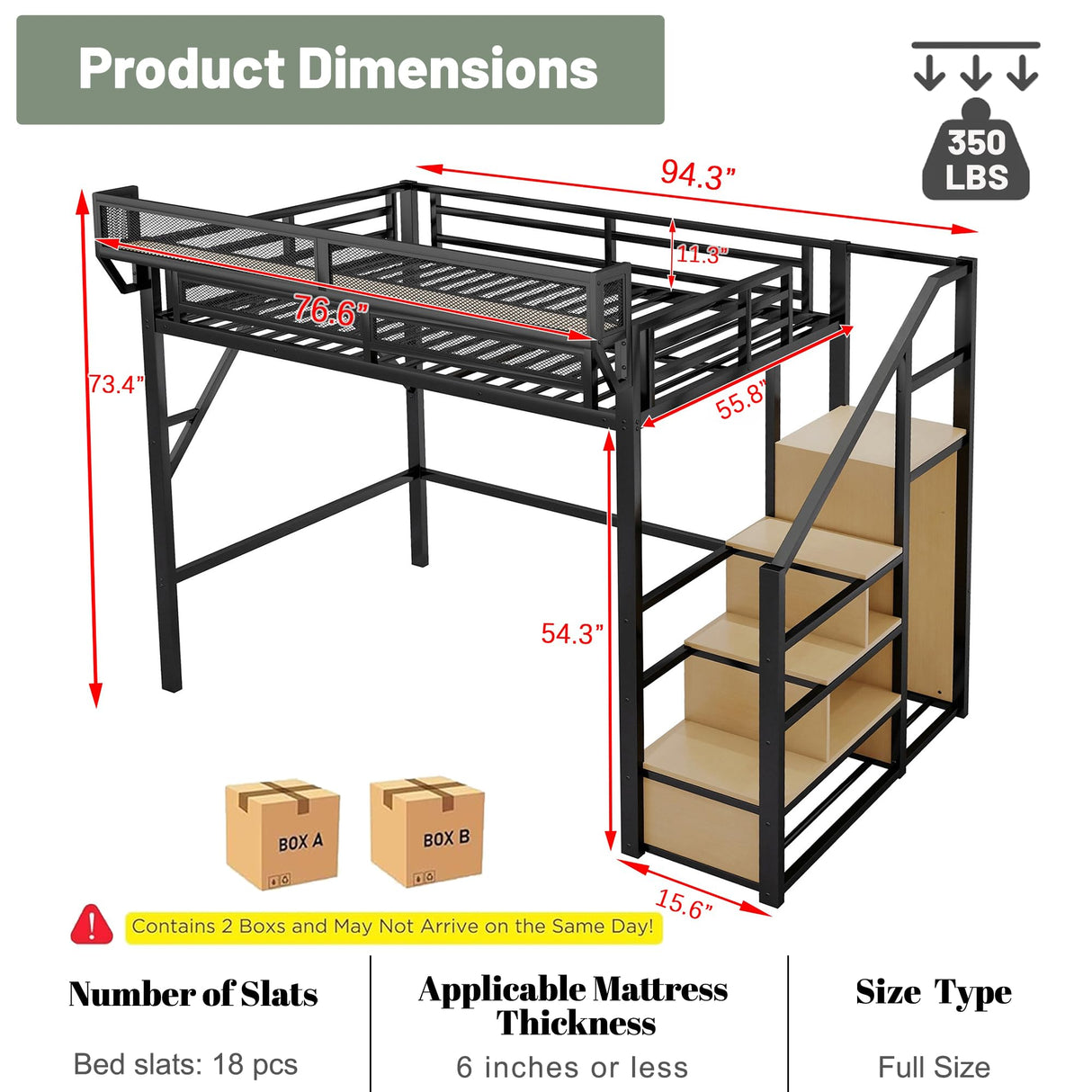 MoproBeti Full Size Loft Bed with Stairs, Metal Loft Beds Full with Storage Shelves, Adults Loft Bed with Wardrobe, Heavy Duty High Lofted Bed for Teens, No Box Spring Needed, No Noise, Black MoproBeti