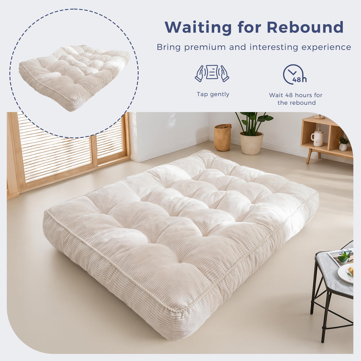 MAXYOYO 8" Futon Mattress Queen Size, Ultra Thick Futons Sofa Couch Bed Tufted Sleeper Sofa Bed, Floor Mattress for Adults, Shredded Foam Filling (Frame Not Included), Beige MAXYOYO